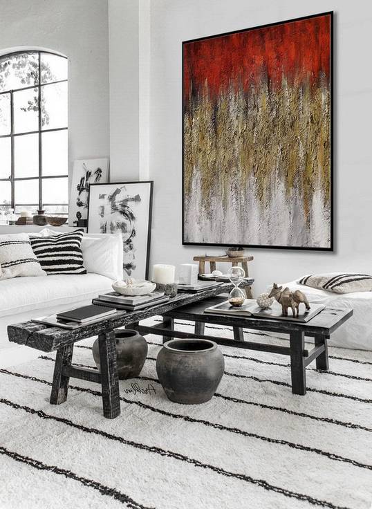 Leaf Handmade White Abstract Canvas Artwork 6GHEJ